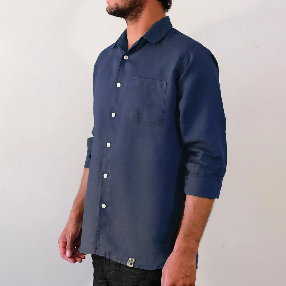 Linen Hemp Button Down Shirt - Aegean Blue
