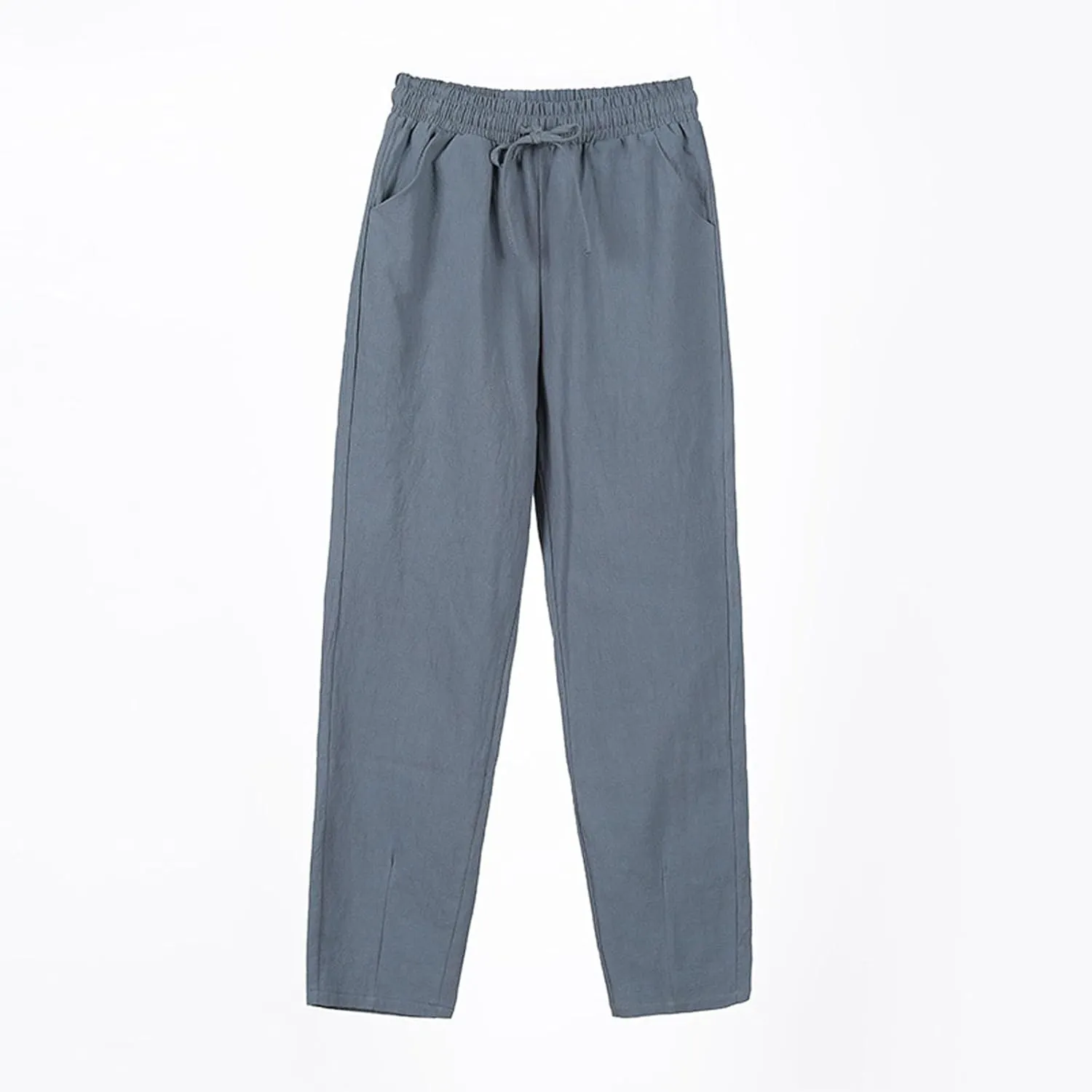 Linen Pants Women Wide Leg Palazzo Pants High Elastic Waisted Lounge Pants with Pockets Drawstring