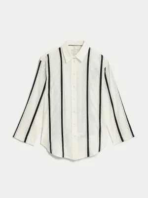 Linen rich striped collared shirt
