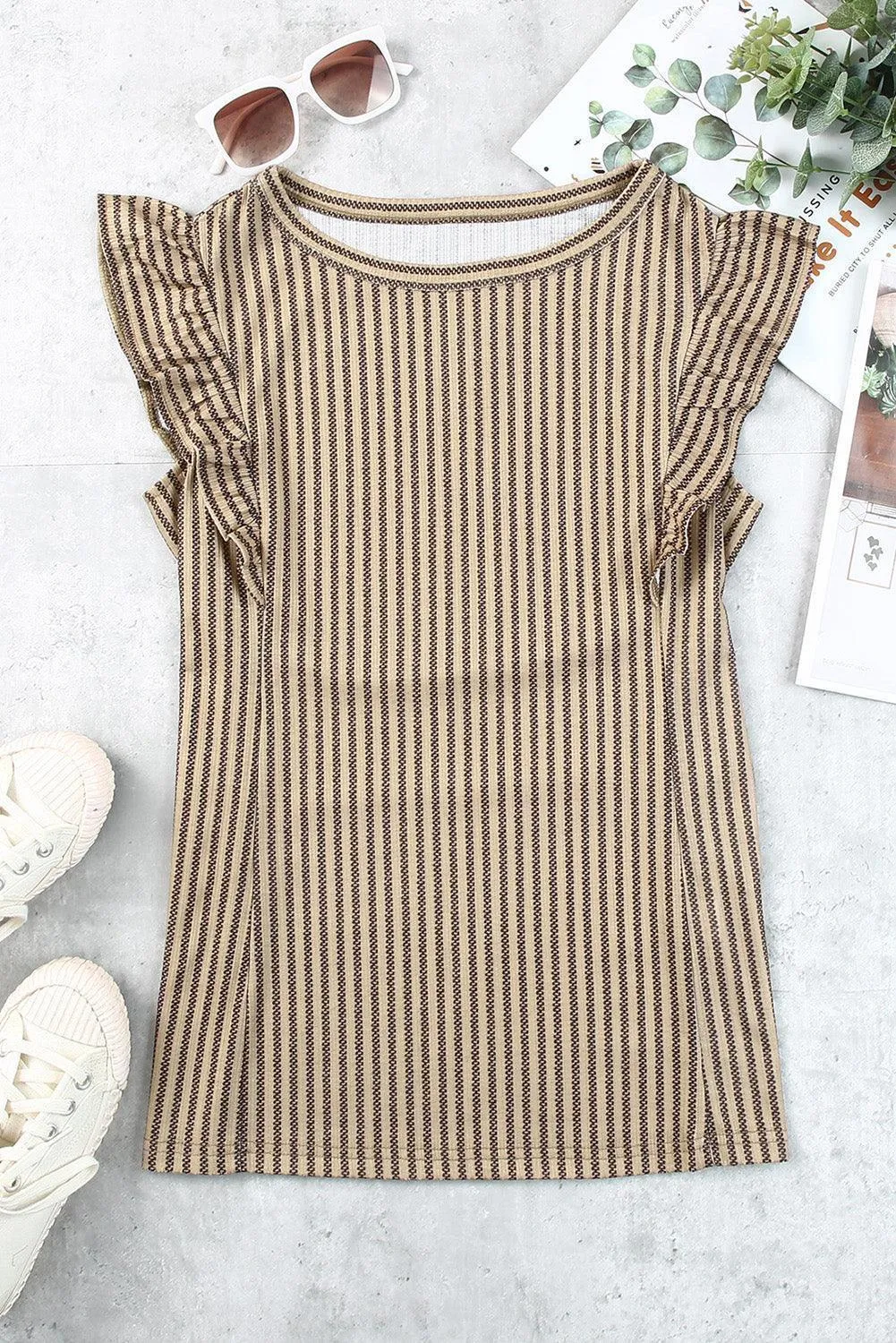 Live Simply Flutter Sleeve Striped Blouse