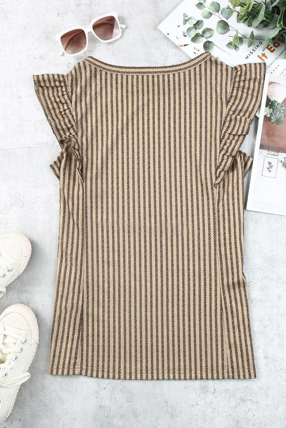 Live Simply Flutter Sleeve Striped Blouse