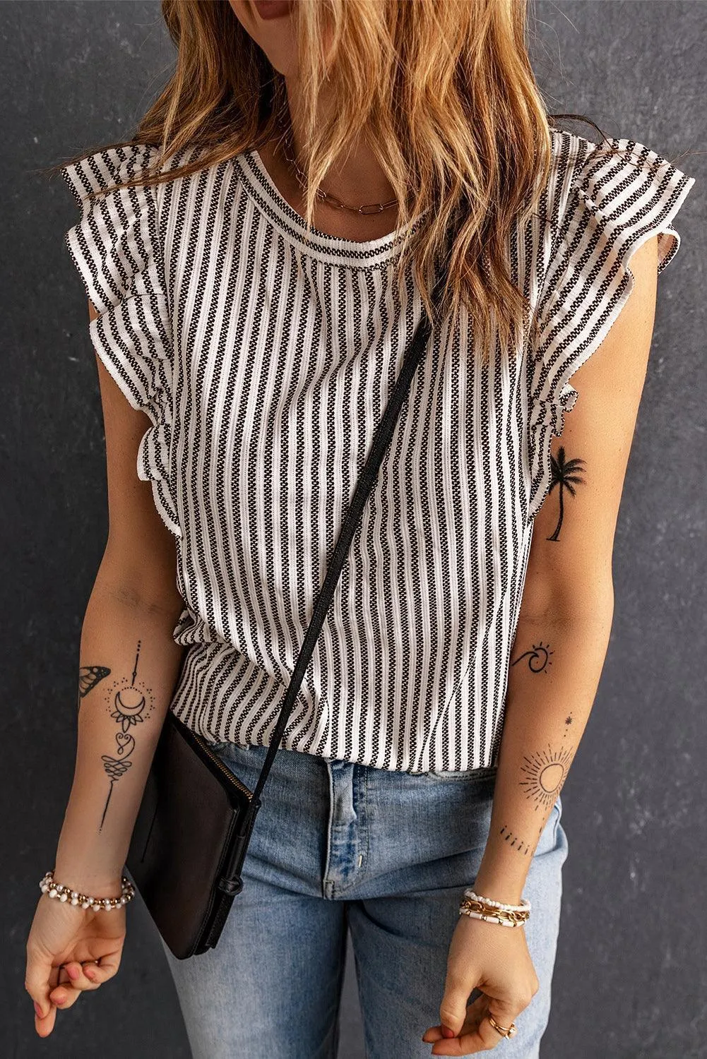 Live Simply Flutter Sleeve Striped Blouse