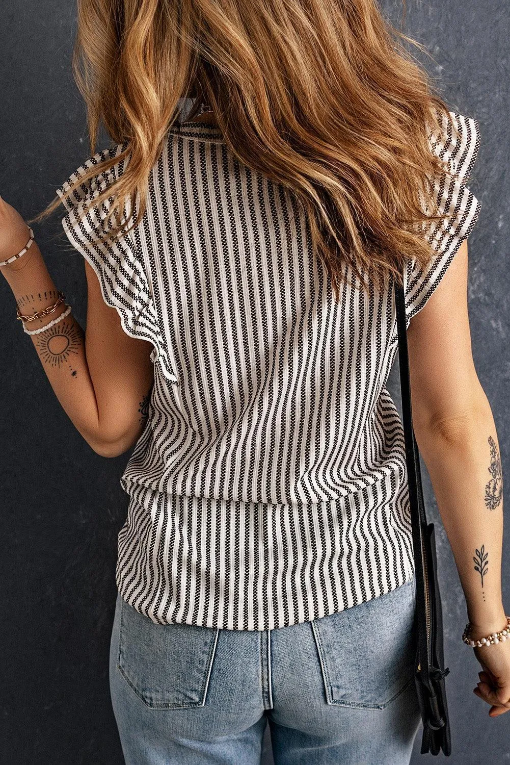 Live Simply Flutter Sleeve Striped Blouse