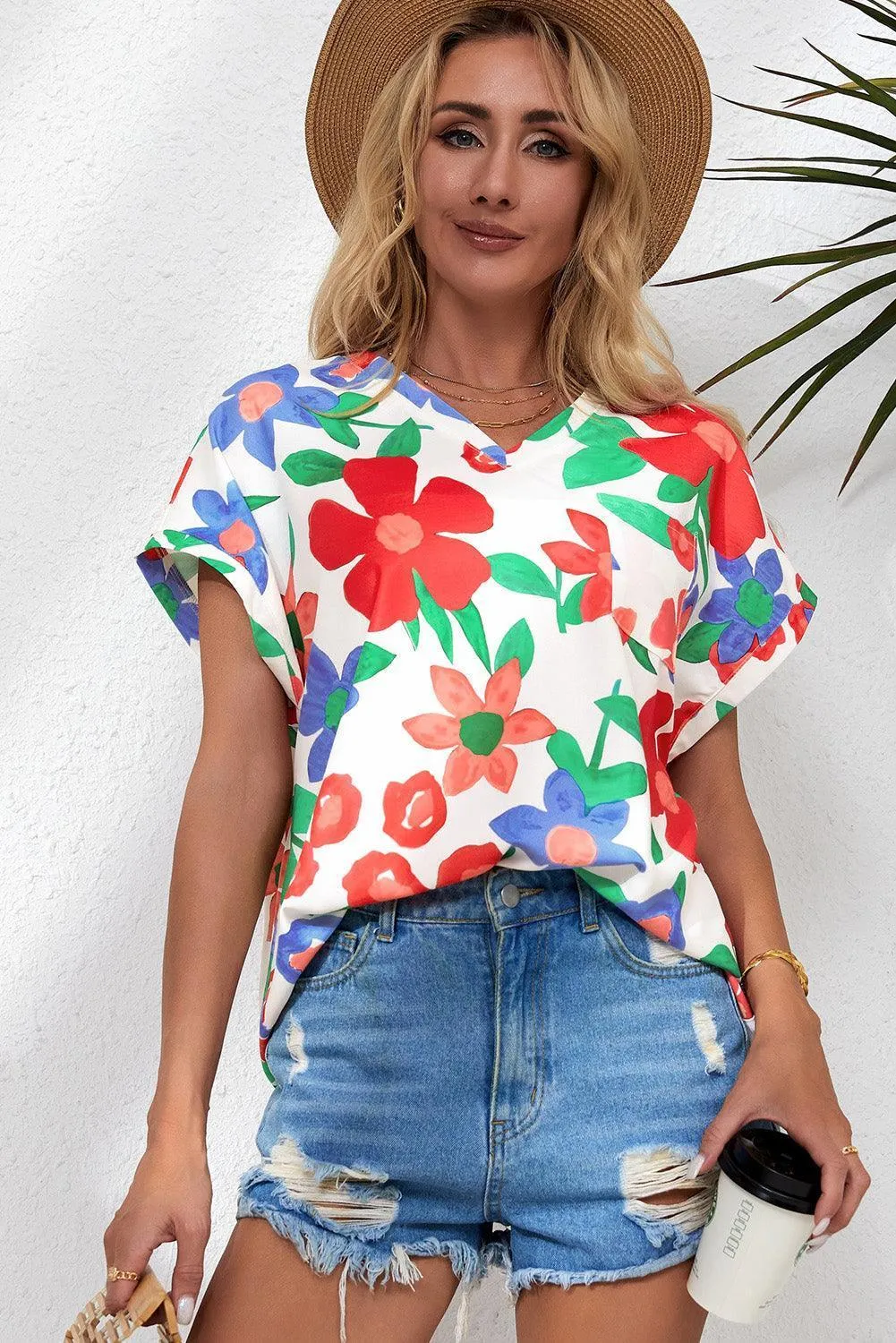 Living For Weekend Floral V Neck Blouse