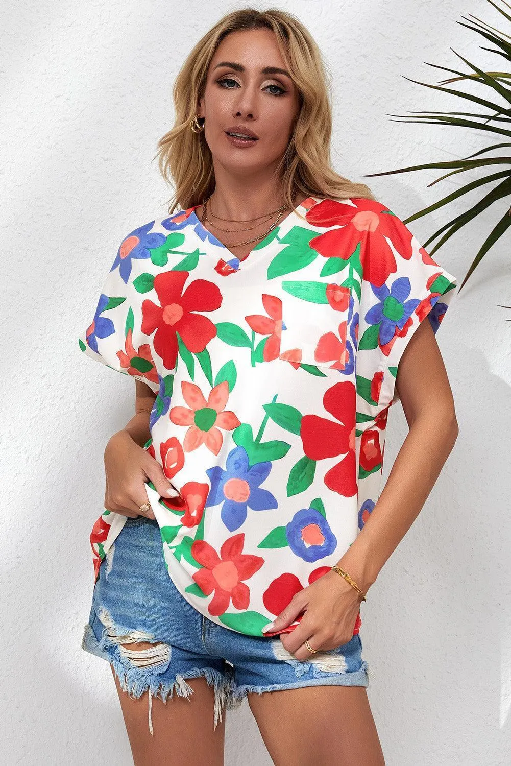 Living For Weekend Floral V Neck Blouse