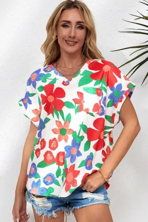 Living For Weekend Floral V Neck Blouse