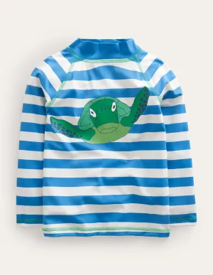 Logo Rash Vest-Island Blue and Ivory Stripe
