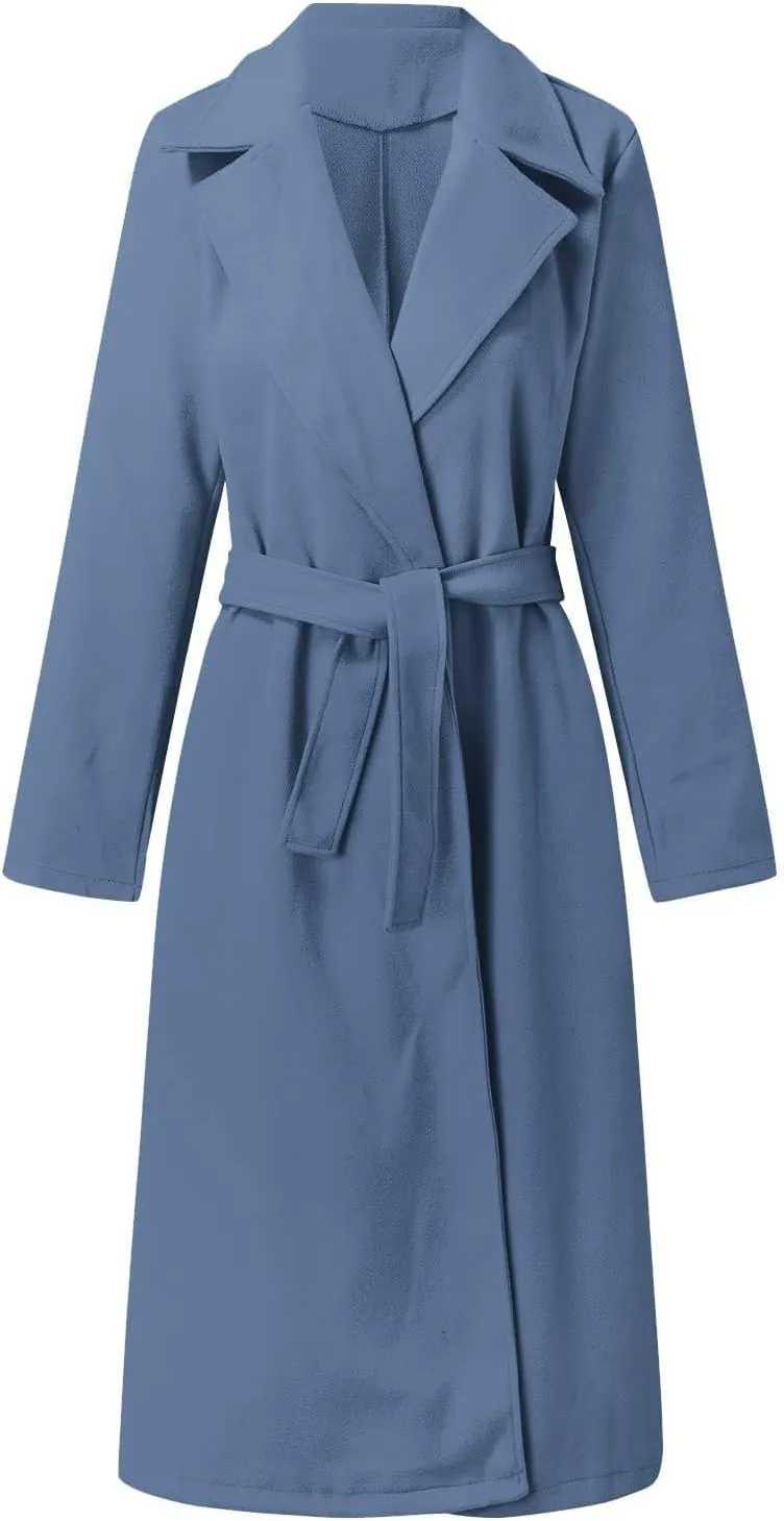 Long Trench Coats for Women Fashion Elegant Jacket Trench Coats Fall Winter Classic Lapel Windbreaker with Belt