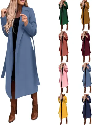 Long Trench Coats for Women Fashion Elegant Jacket Trench Coats Fall Winter Classic Lapel Windbreaker with Belt