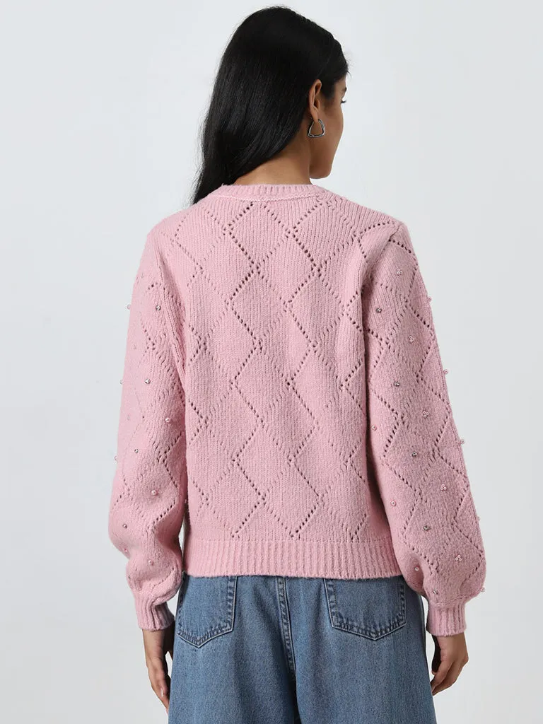 LOV Pink Pearl Embellished Sweater