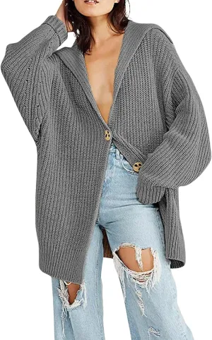 loveimgs Women Oversized Chunky Knit Open Front Cardigan Sweater Button Up Rib Knitted Sweater Jacket Fall Hoodie