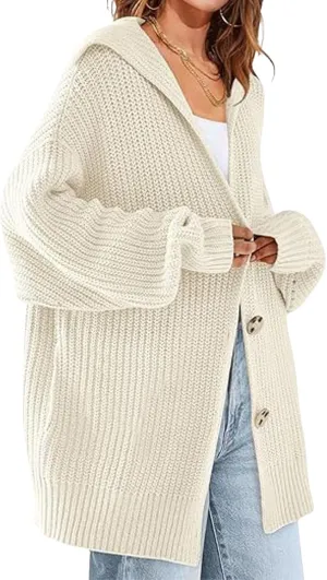 loveimgs Women Oversized Chunky Knit Open Front Cardigan Sweater Button Up Rib Knitted Sweater Jacket Fall Hoodie