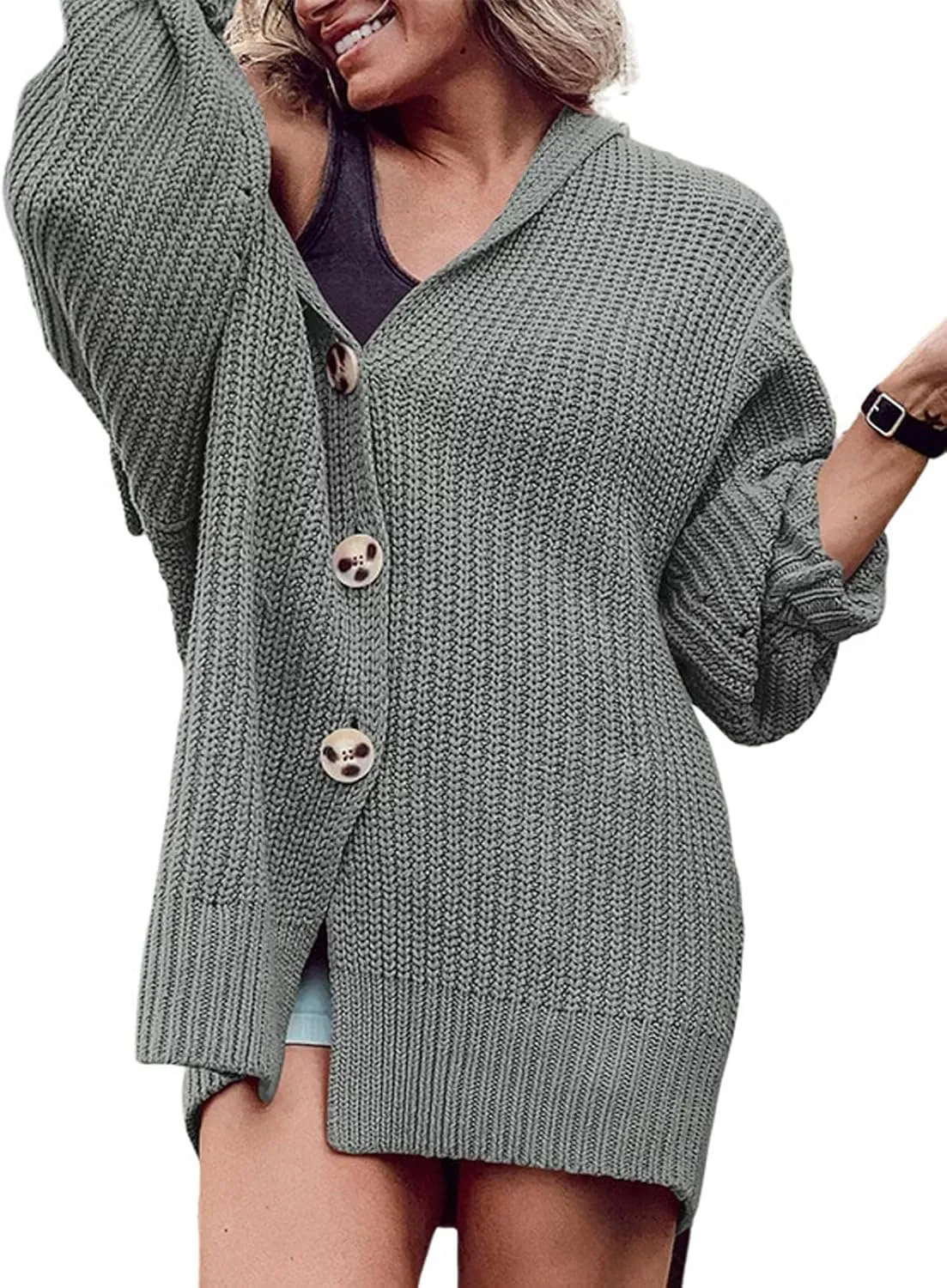 loveimgs Women Oversized Chunky Knit Open Front Cardigan Sweater Button Up Rib Knitted Sweater Jacket Fall Hoodie