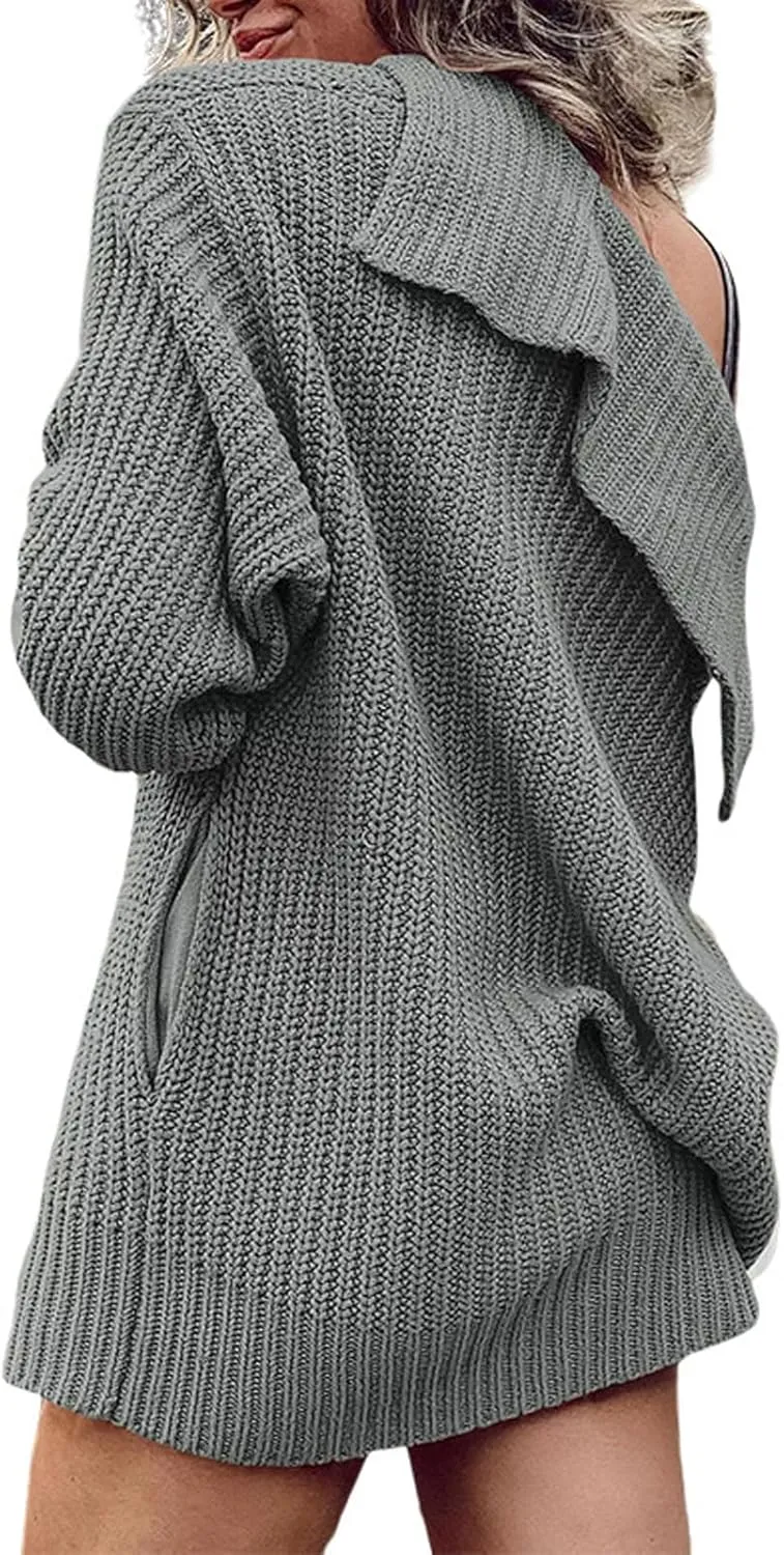 loveimgs Women Oversized Chunky Knit Open Front Cardigan Sweater Button Up Rib Knitted Sweater Jacket Fall Hoodie