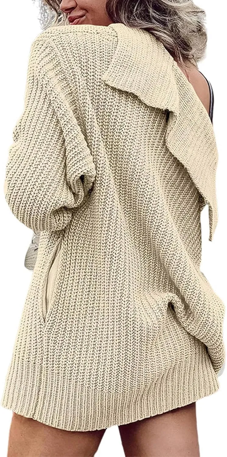 loveimgs Women Oversized Chunky Knit Open Front Cardigan Sweater Button Up Rib Knitted Sweater Jacket Fall Hoodie