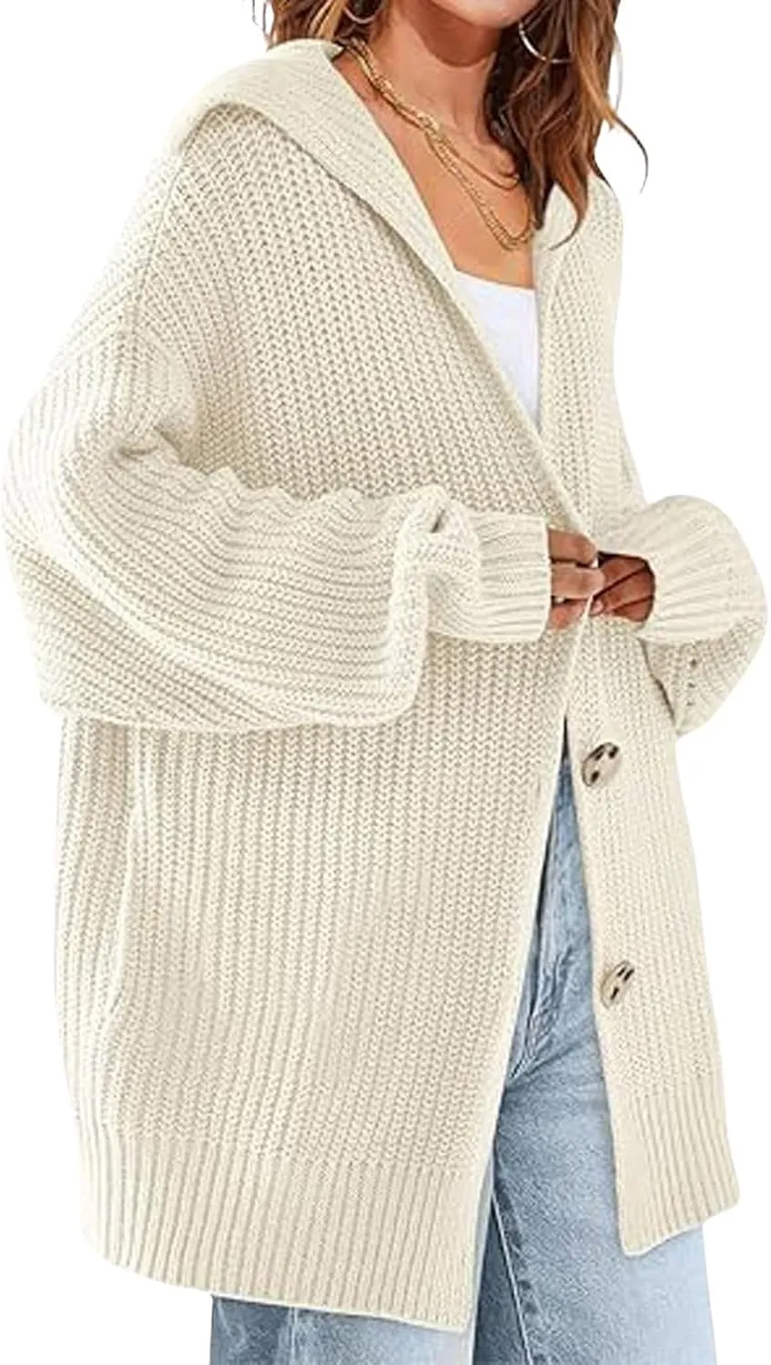 loveimgs Women Oversized Chunky Knit Open Front Cardigan Sweater Button Up Rib Knitted Sweater Jacket Fall Hoodie