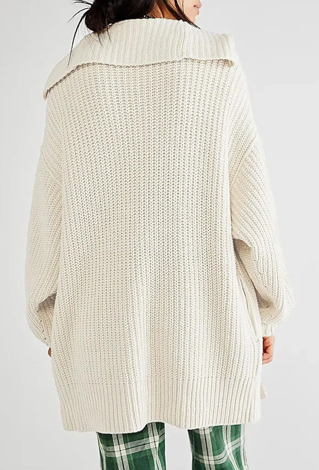 loveimgs Women Oversized Chunky Knit Open Front Cardigan Sweater Button Up Rib Knitted Sweater Jacket Fall Hoodie