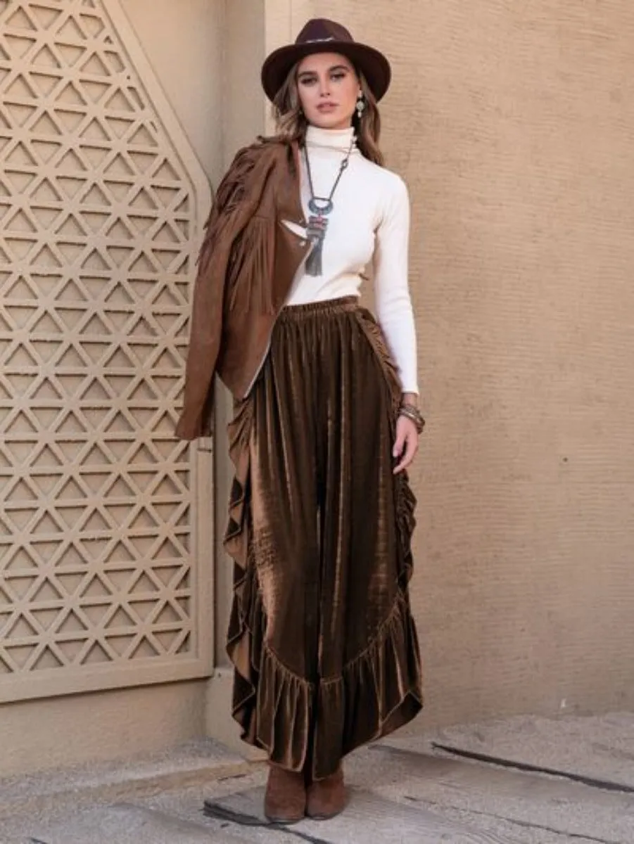 Luna Ruffled Trim Wide Leg Slit Pants