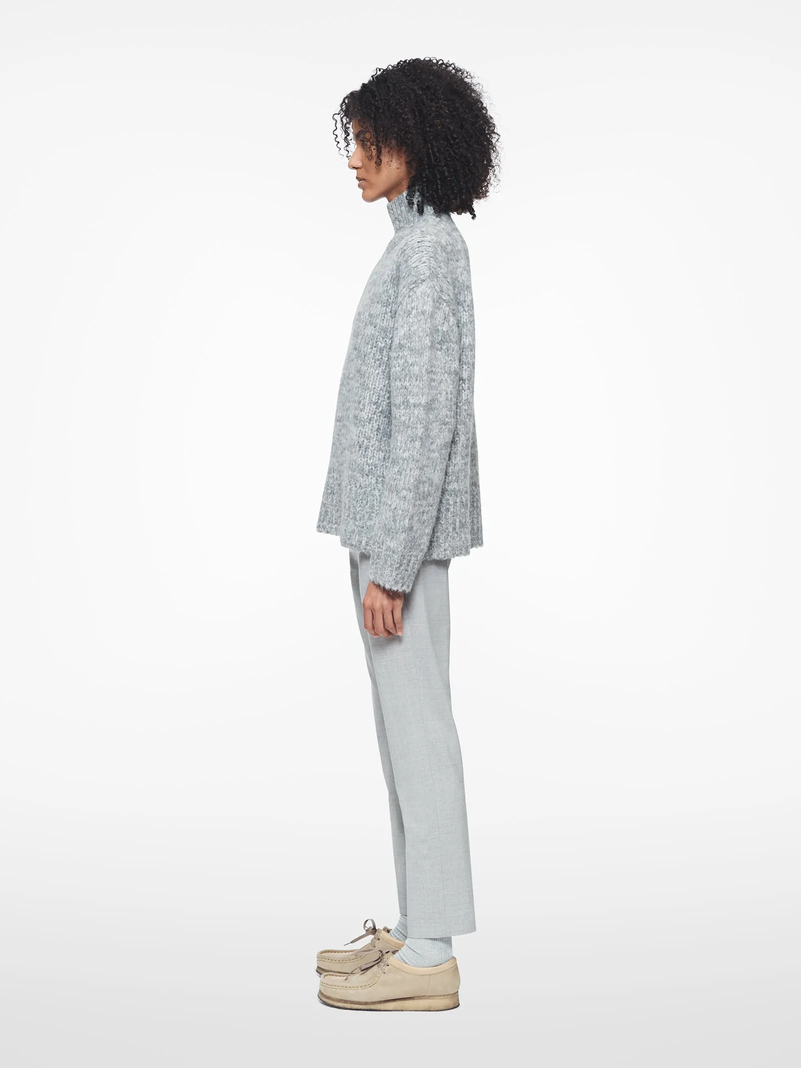 Marled Mockneck in Pale Grey Marl