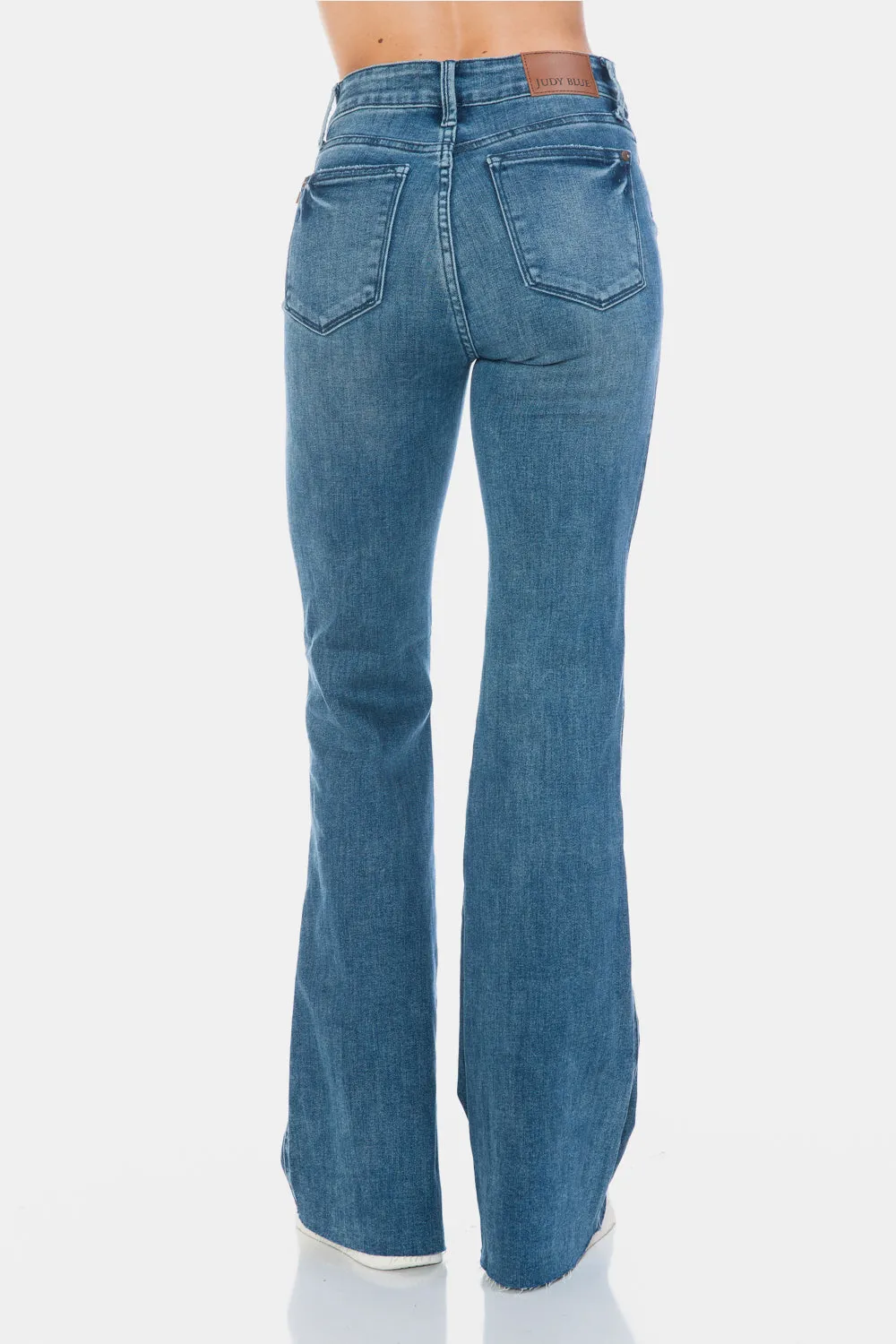 Mazzy Mid Rise Tummy Control Raw Hem Flare Jeans