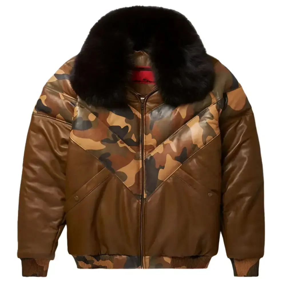 Men's Brown V-Bomber Leather Jacket – Trendy & Premium Quality