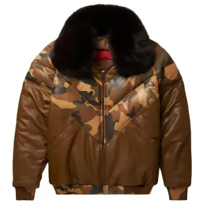 Men's Brown V-Bomber Leather Jacket – Trendy & Premium Quality