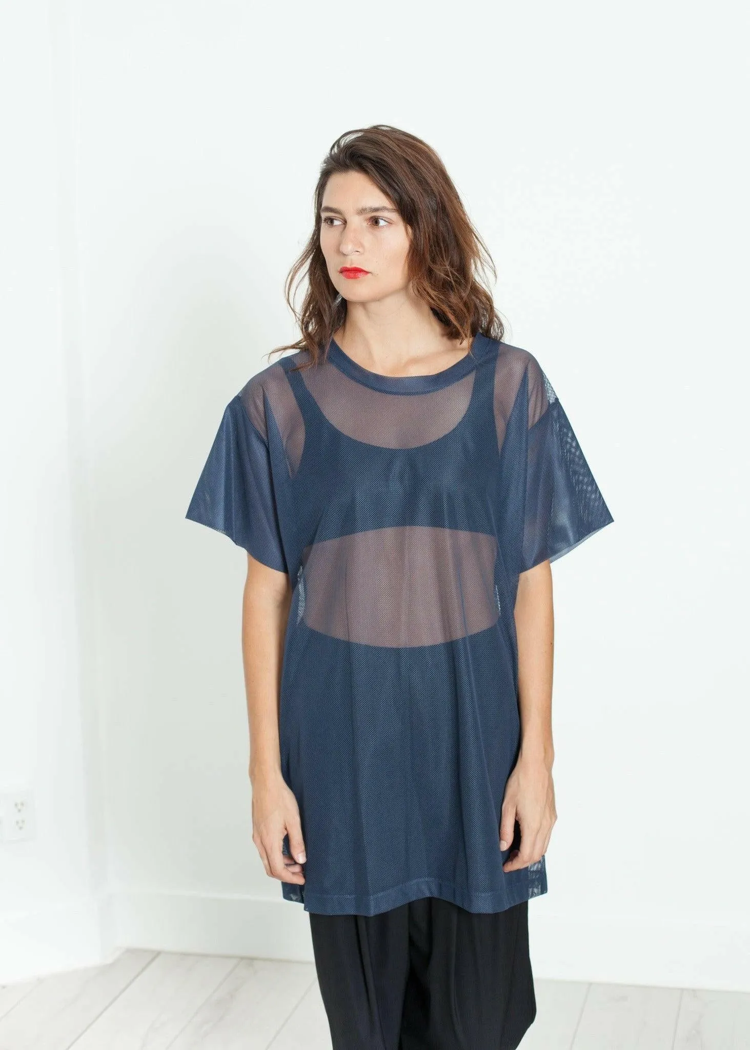Mesh Over Tee in Navy