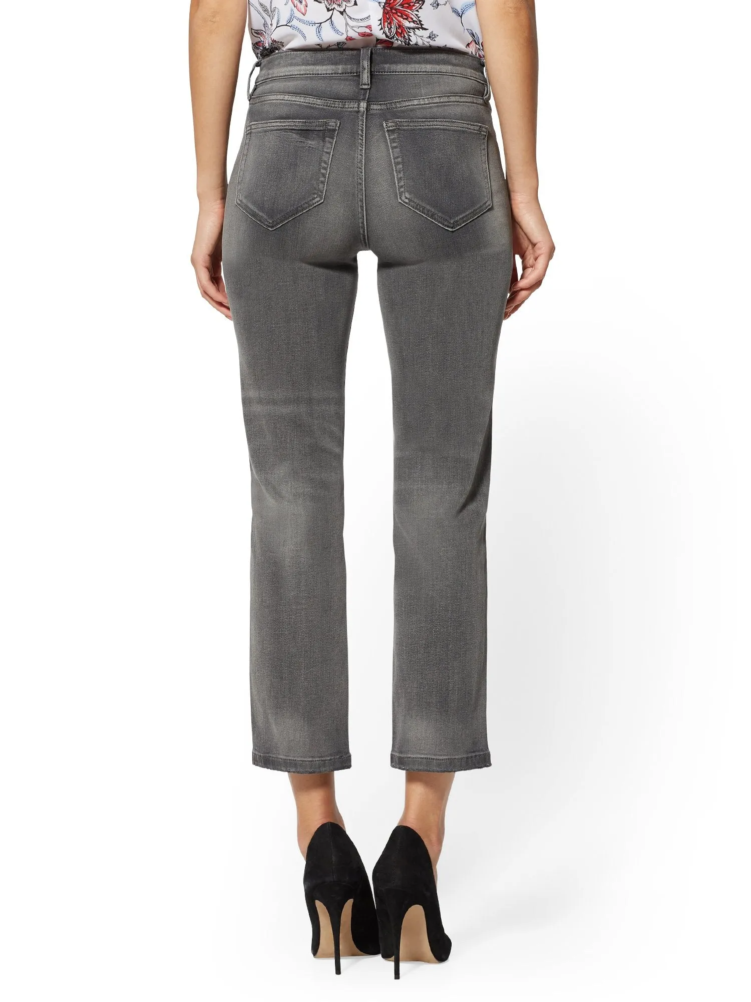 Mid-Rise Straight-Leg Jeans - Grey