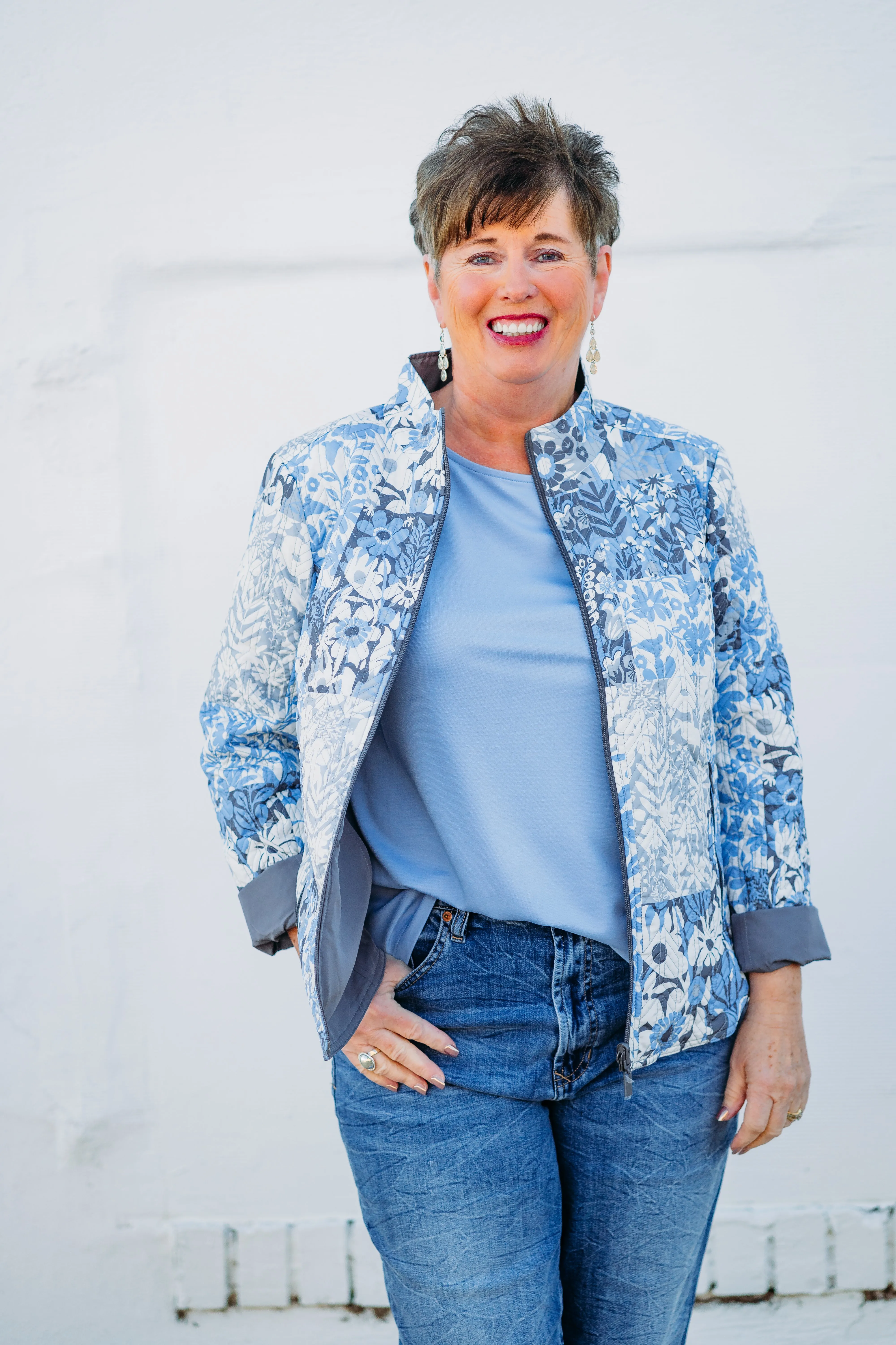 Multiples: Zip Through Collar Quilted Reversible Jacket in Multi M15201JM