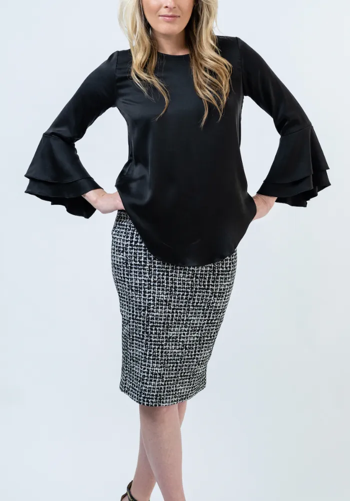 Naomi Silk Double Ruffle Long Sleeve Blouse