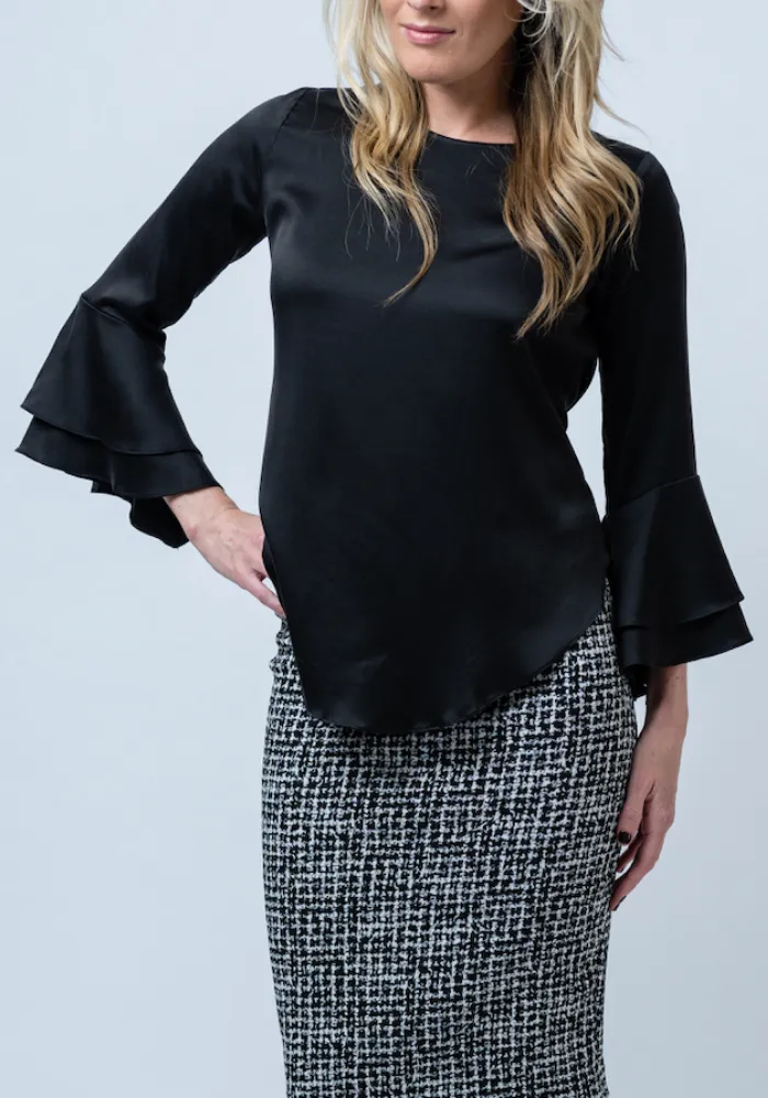 Naomi Silk Double Ruffle Long Sleeve Blouse