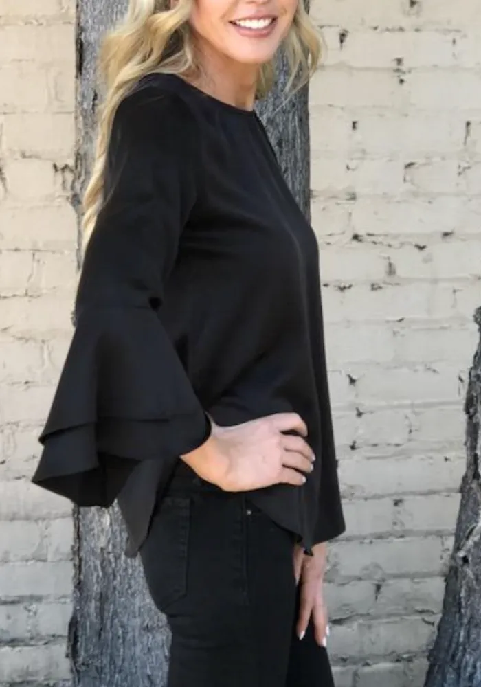Naomi Silk Double Ruffle Long Sleeve Blouse