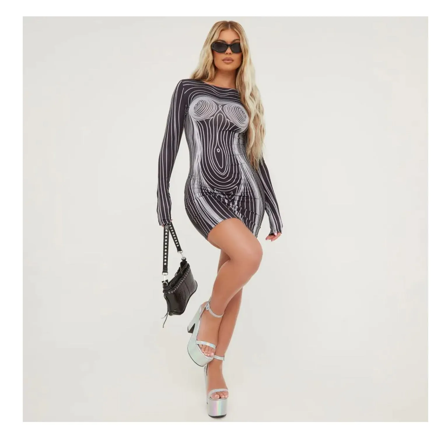 New Streetwear Fashion Printed Long Sleeve Dress