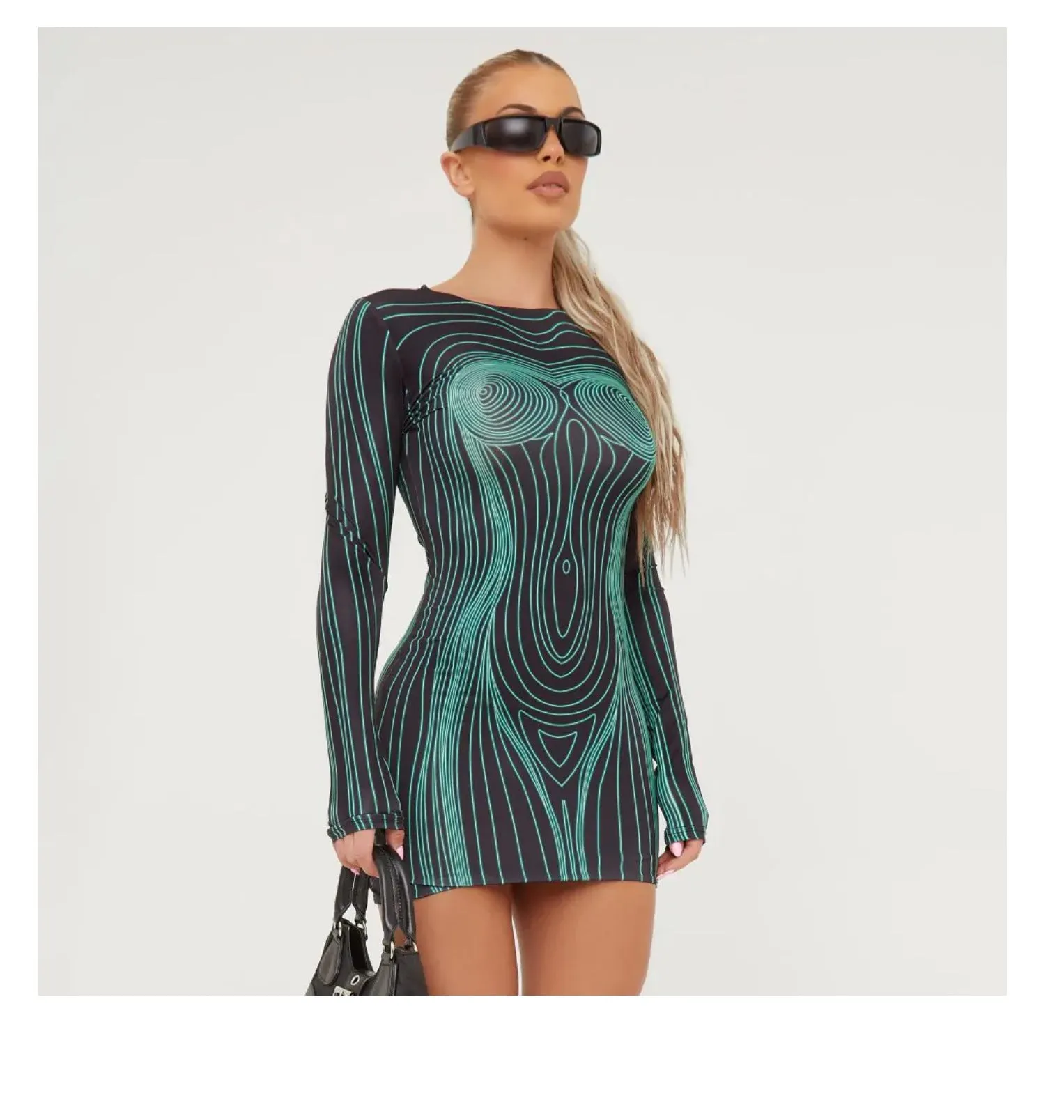 New Streetwear Fashion Printed Long Sleeve Dress