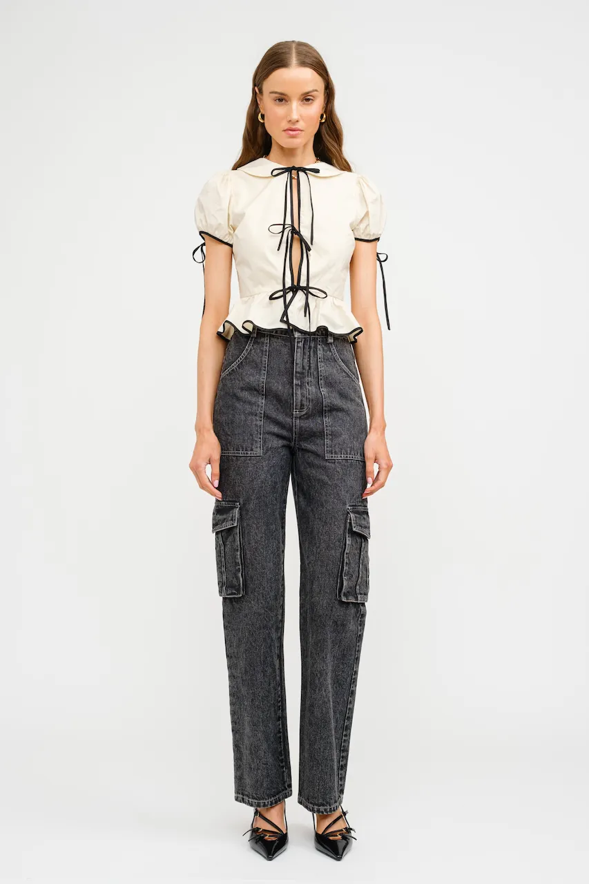 Nicolette Front Tie Poplin Top