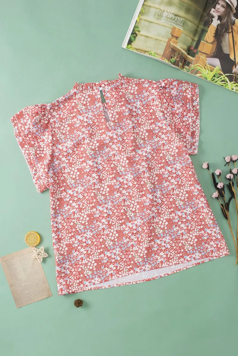 Nina Ruffled Pale Pink Plus Size Floral Blouse