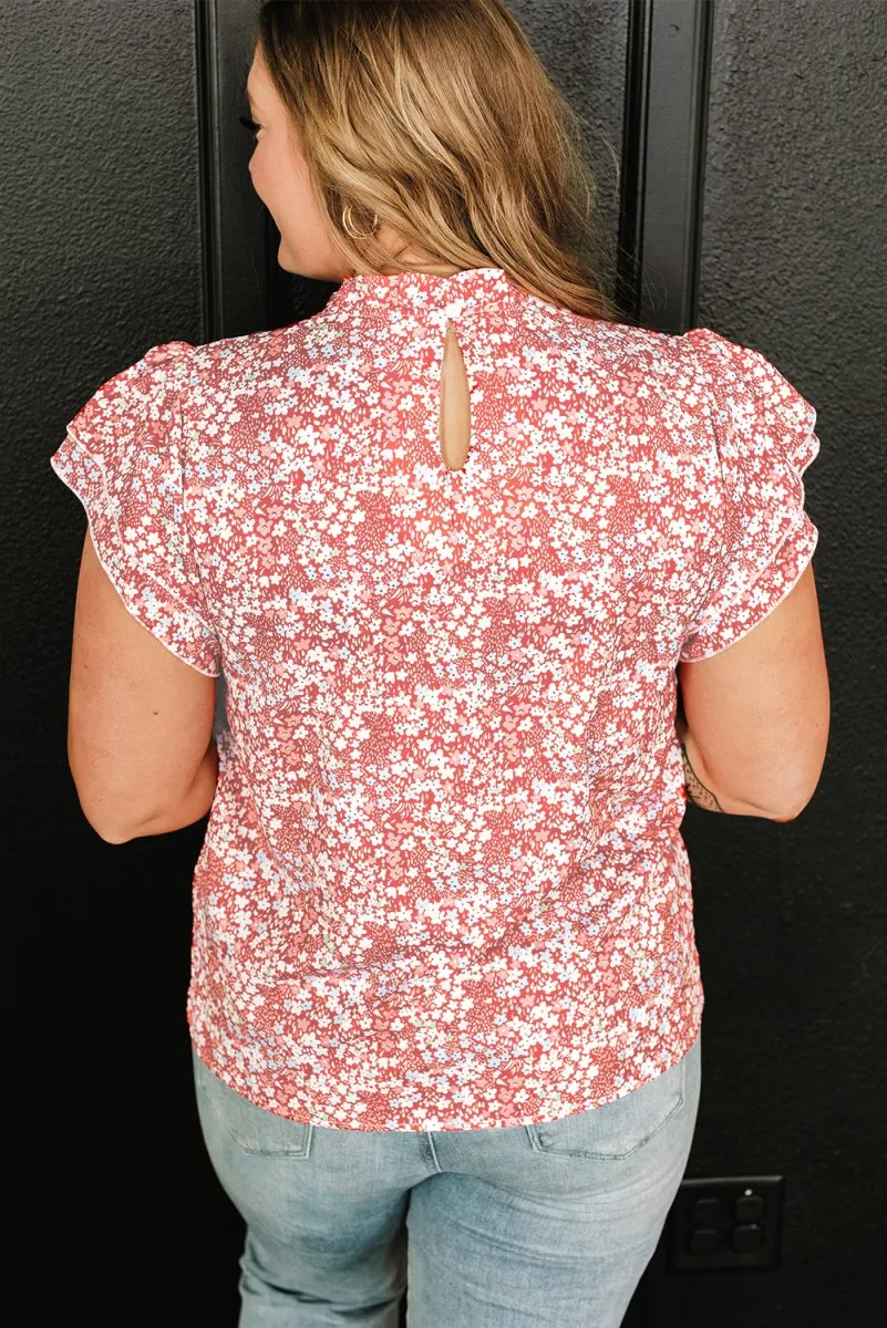 Nina Ruffled Pale Pink Plus Size Floral Blouse