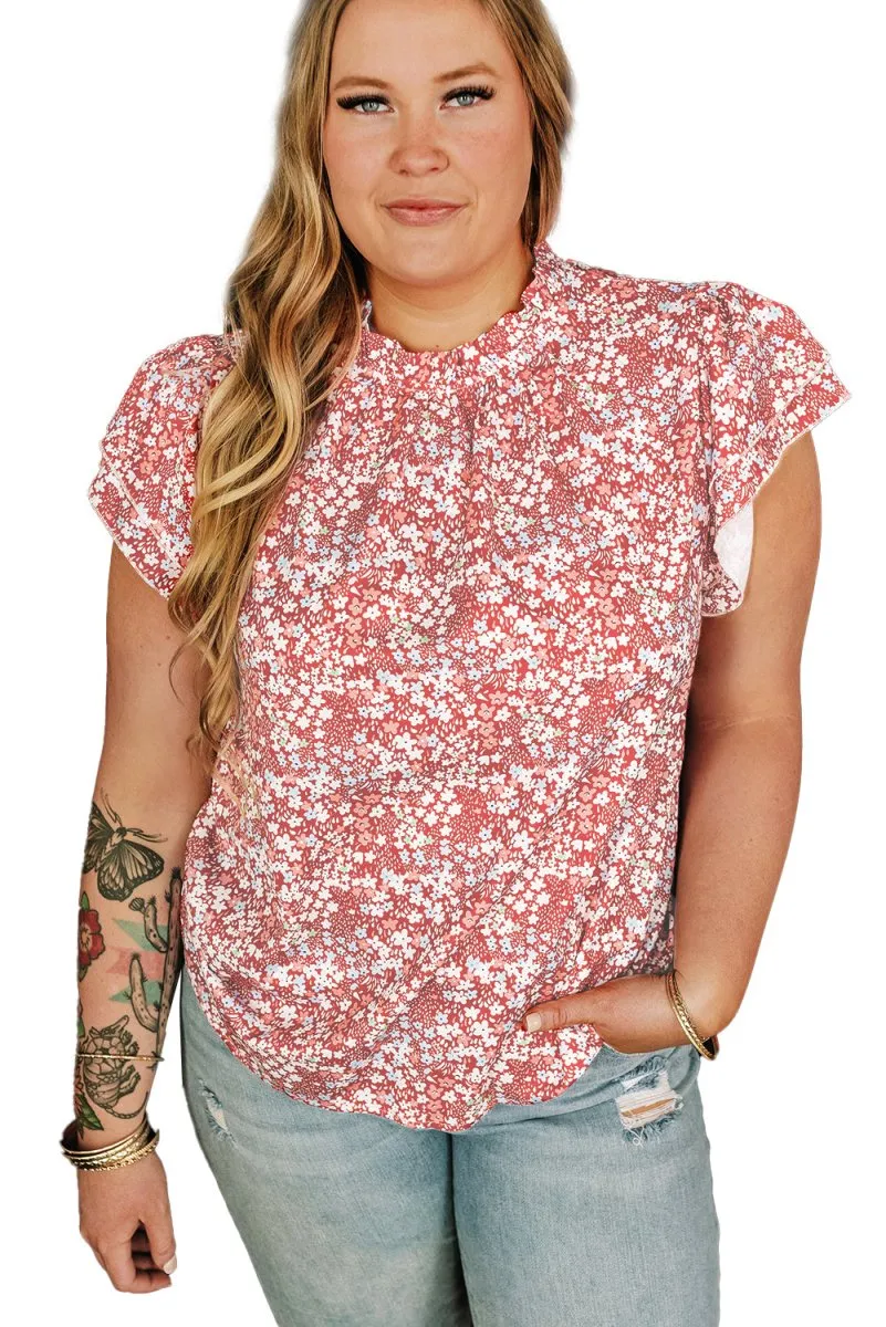 Nina Ruffled Pale Pink Plus Size Floral Blouse