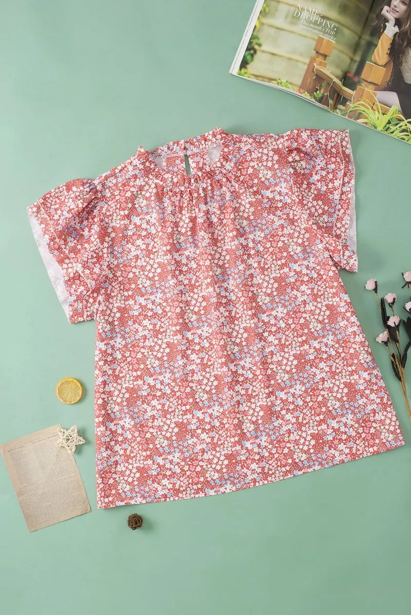 Nina Ruffled Pale Pink Plus Size Floral Blouse
