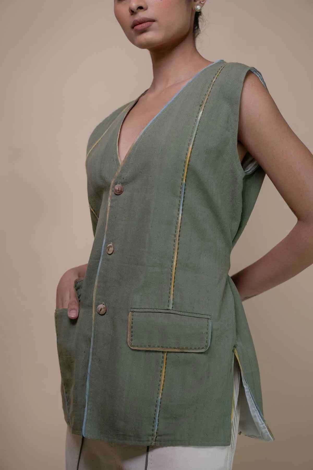 Olive Kala Cotton Long Vest