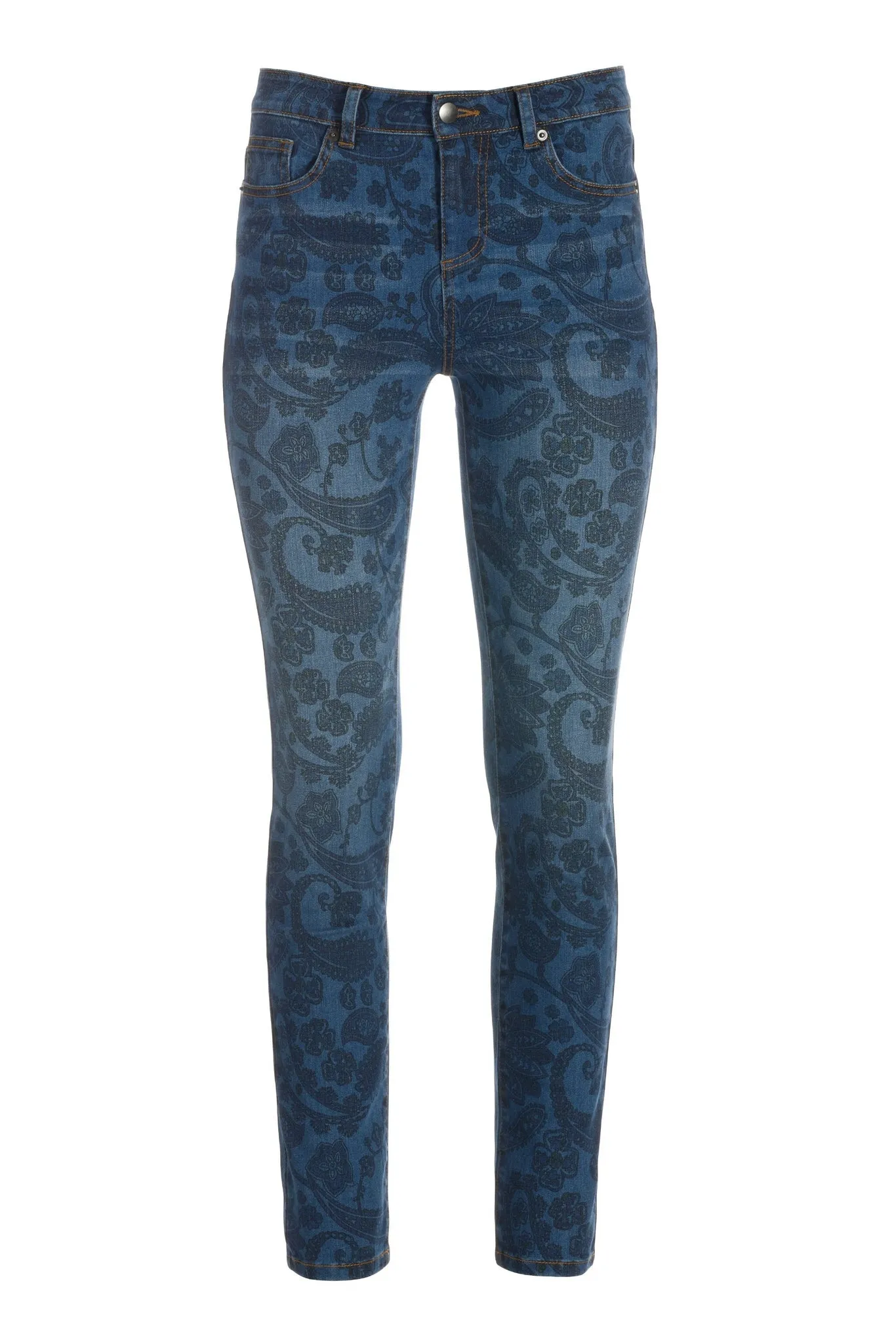 Paisley Print Slim Ankle Jeans Blue Multi