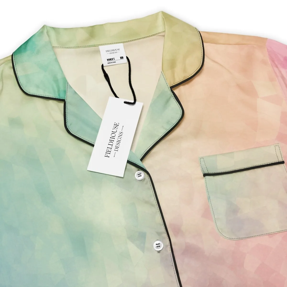 Pastel Rainbow Watercolor Short Sleeve Satin Pajama Top XS-2XL