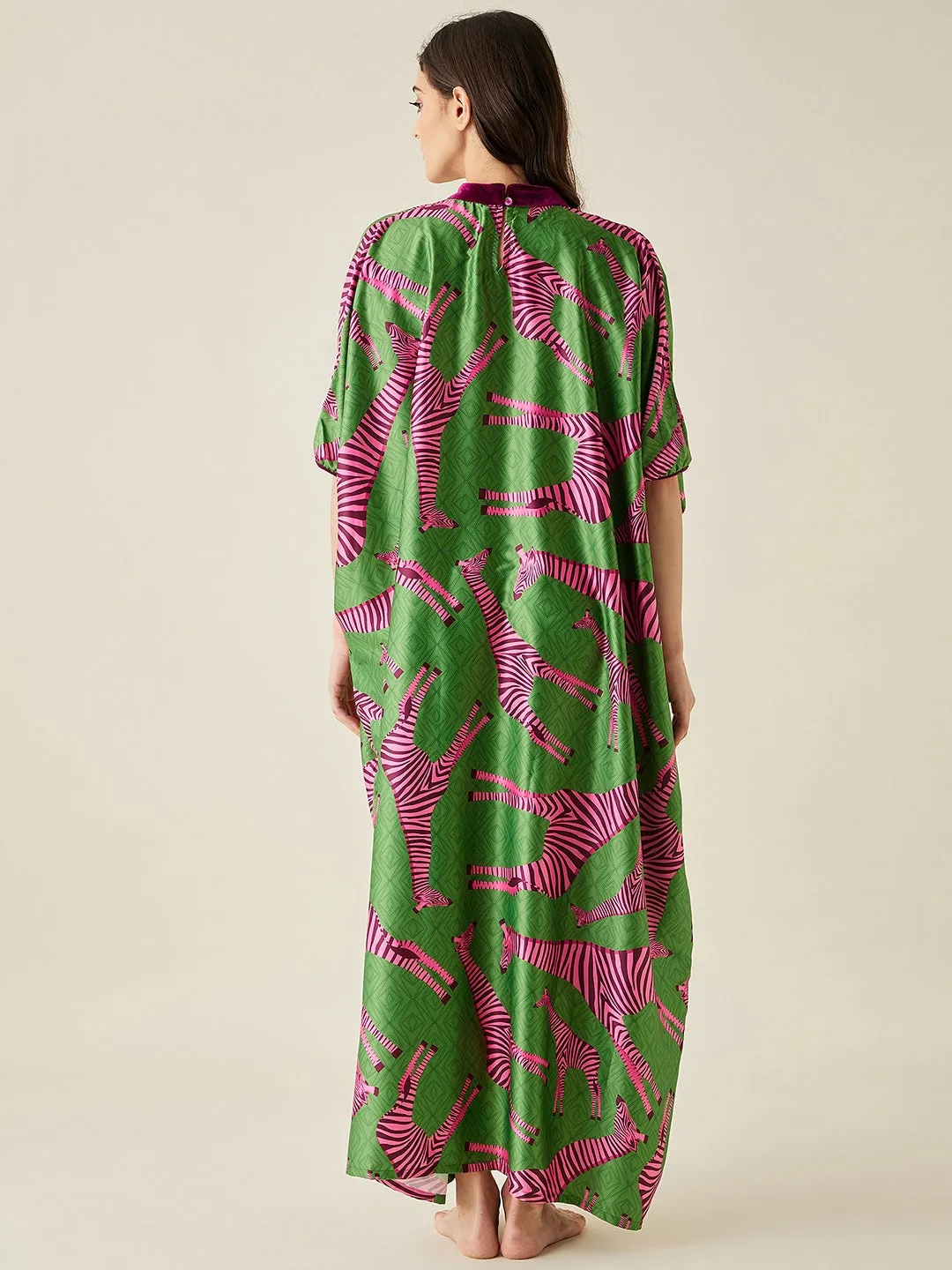Pink Giraffe Satin  Kaftan Loungewear