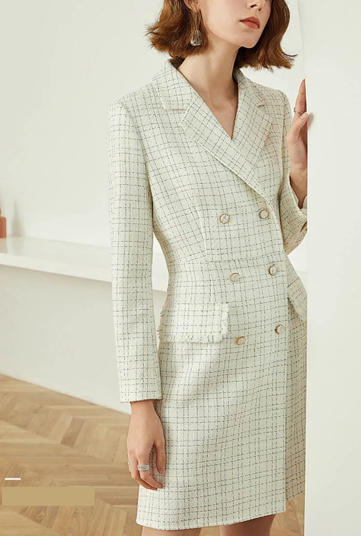 Plaid Tweed A-line Midi Blazer