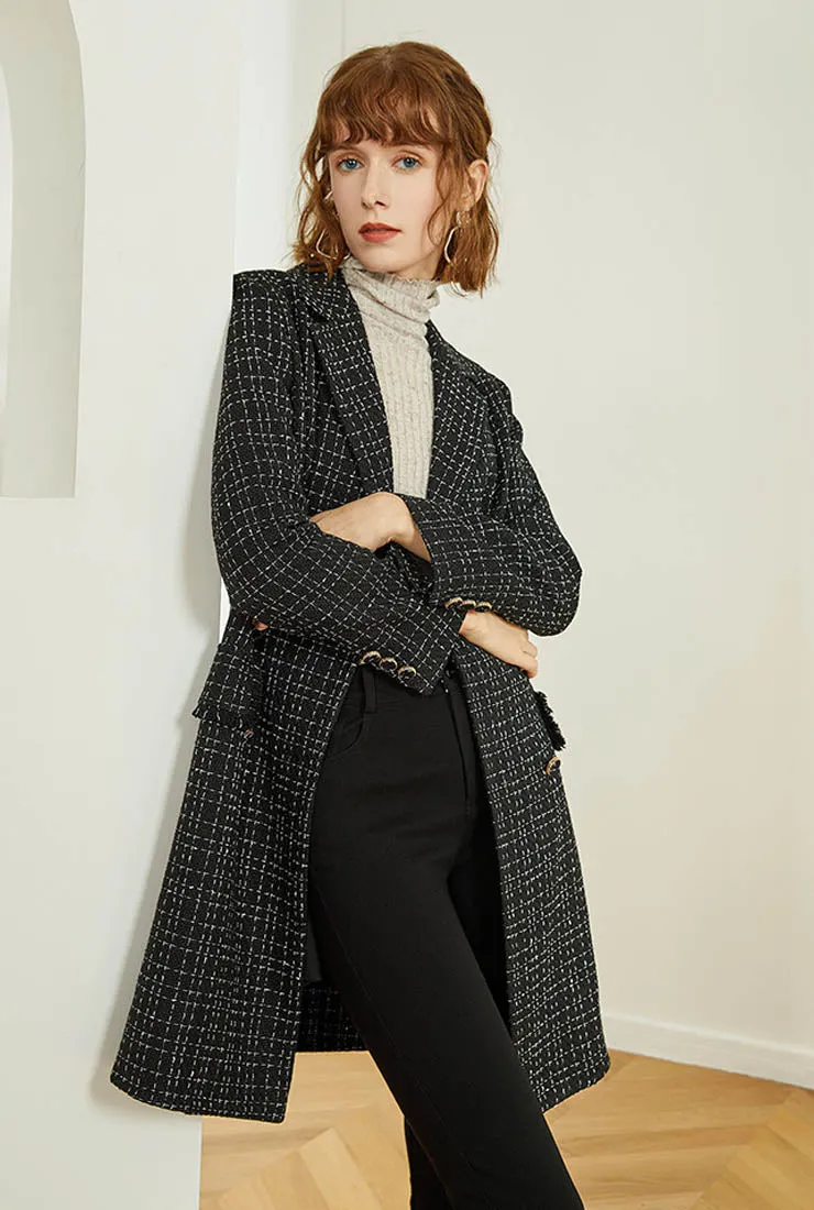 Plaid Tweed A-line Midi Blazer