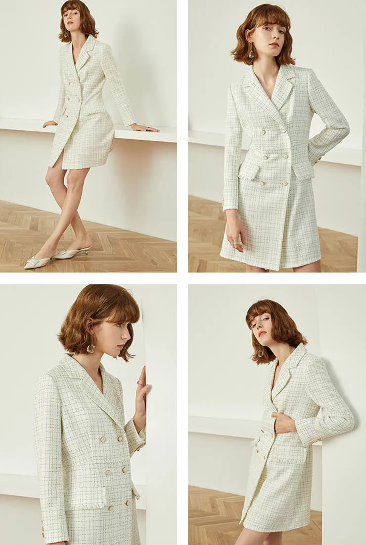 Plaid Tweed A-line Midi Blazer