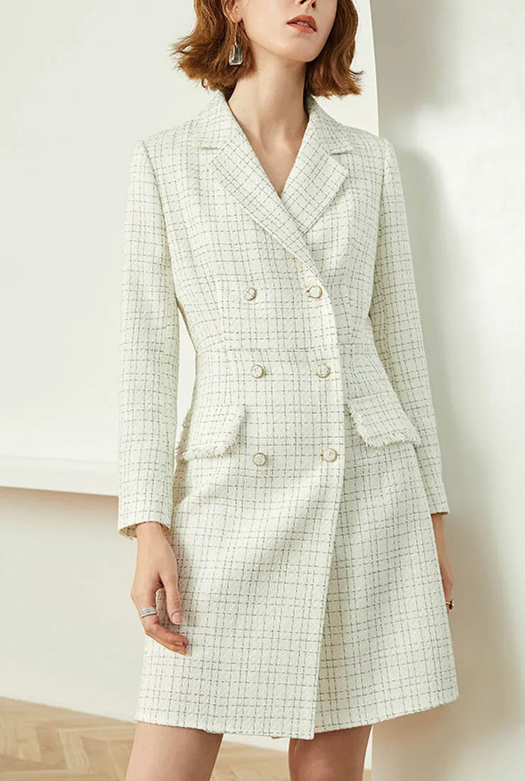 Plaid Tweed A-line Midi Blazer