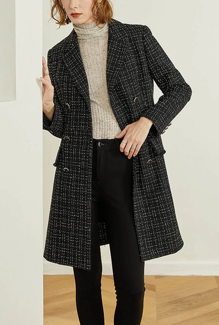 Plaid Tweed A-line Midi Blazer