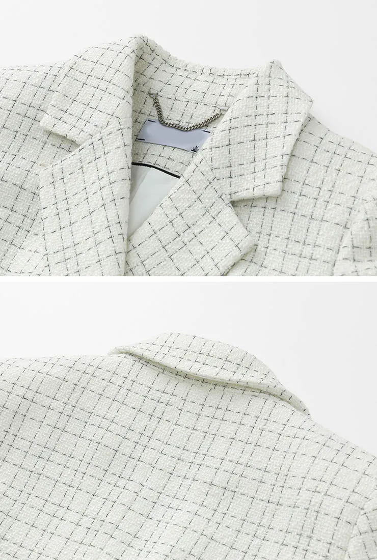 Plaid Tweed A-line Midi Blazer