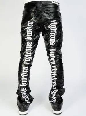 Politics Jeans - Harris - Alligator Leather Stacked Flare with Embroidery - Black And White  - 561